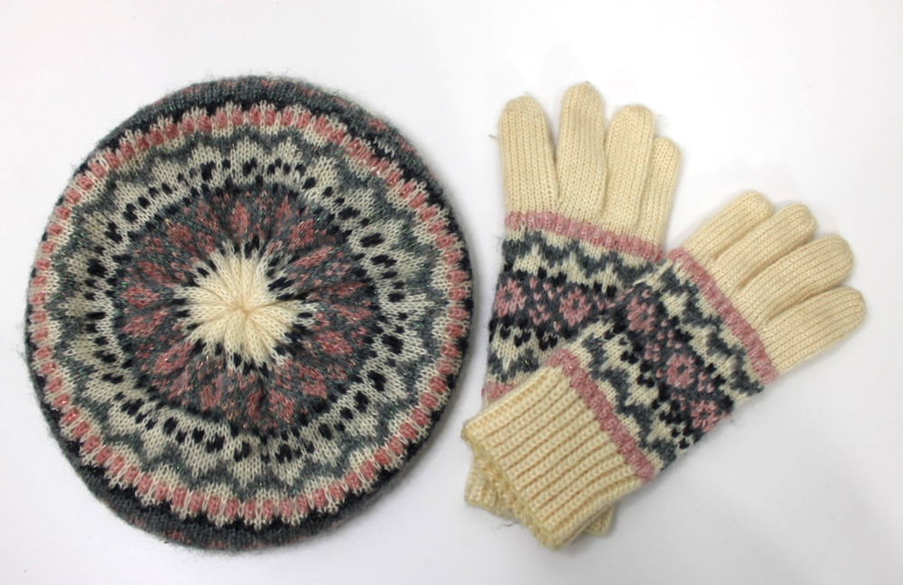 Vintage 80's Aris Beret & Glove Set Sparkle Bohemian Hat Beanie Made In USA
